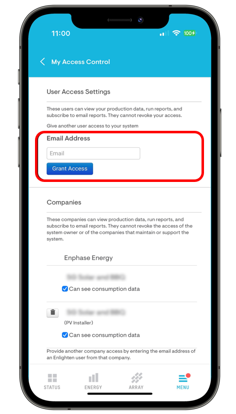 Enphase Enlighten App - Grant Access